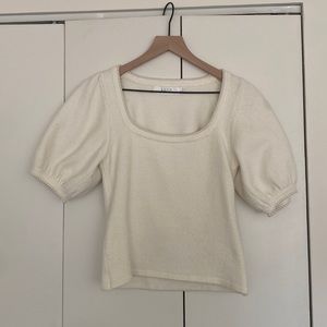 Astr the label puff sleeve sweater with pearl detailing
